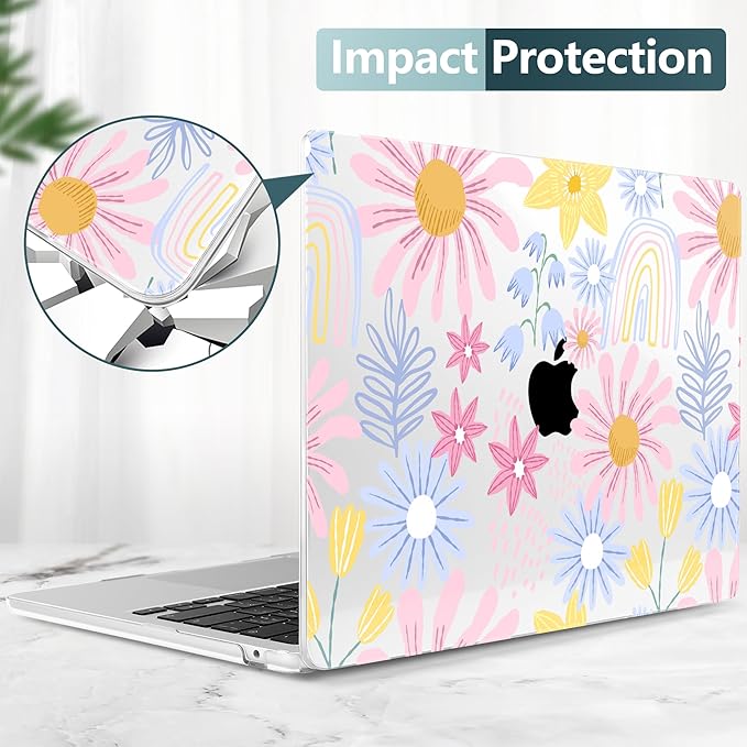 DONGKE Compatible with M5 MacBook Air 15 inch Case 2026 2025-2023 A3448 A3241 A3114 A2941 M4 M3 M2 Liquid Retina Display Touch ID, Protective Hard Shell Cover & Keyboard Skin - Colorful Florals