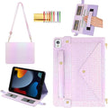 Shiny Case for iPad 9th 8th 7th Gen 10.2"/iPad Air 2019/iPad Pro 10.5, Techcircle Crossbody Iridescent Folio Stand Wallet Case with Pencil Holder+Card Slots+Hand Strap+Shoulder Strap, Shiny Lilac