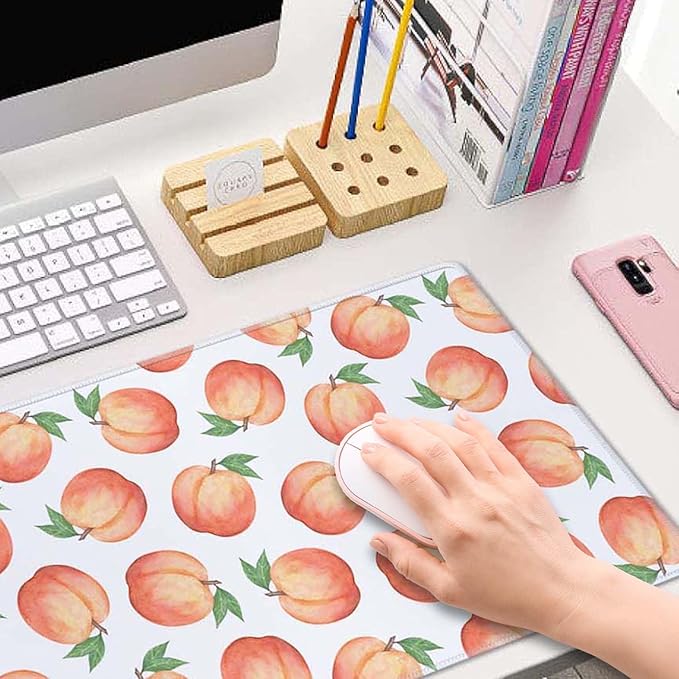 Gaming Mouse Pad, XL Extended Computer Keyboard Long Mouse Mat, Large Desk Pad for Office Laptop, Non-Slip Rubber Base with Stitched Edge Mousepad, 31.5X11.8 inch Watercolor Peaches