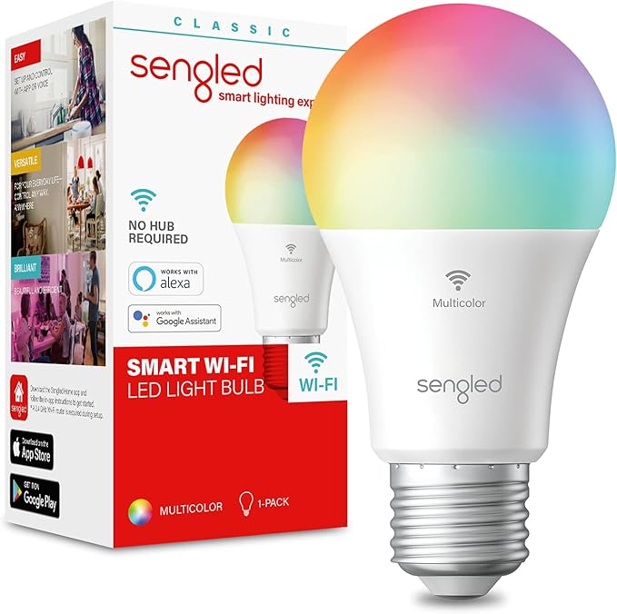 Sengled Smart Bulb, WiFi Light Bulbs, Color Changing Light Bulb, Smart Light Bulbs that Work with Google Assistant, A19 RGB Light Bulb No Hub Required, 60W Equivalent 800LM CRI>90, 1Pack