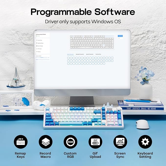 EPOMAKER Aula F99 MAX Wireless Mechanical Keyboard, Smart Screen & Knob, 8000mAh, 2.4Ghz/BT Creamy Keyboard, Pre-Lubed Switch, Hot-Swappable, RGB Backlit, Custom Software (Blue)