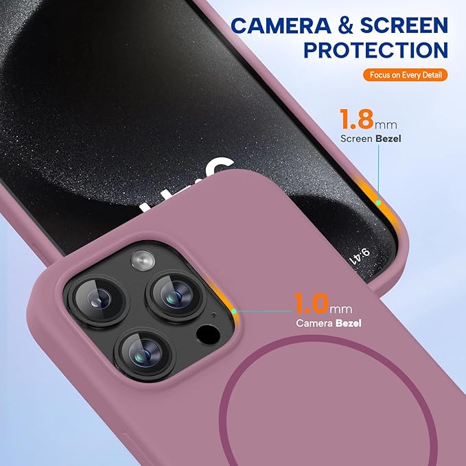 Miracase Magnetic for iPhone 15 Pro Max Case, [Soft Anti-Scratch Microfiber Lining], Compatible with MagSafe, Liquid Silicone Case Shockproof Drop Protection Phone Case for 15 ProMax, Blackcurrant