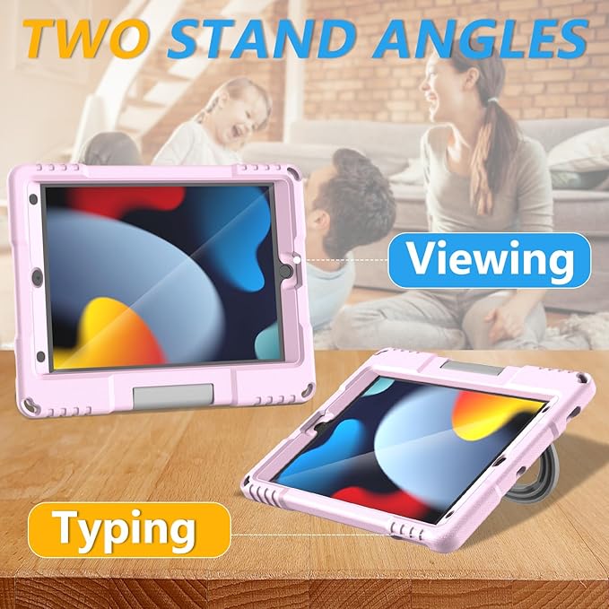 Kids Case for iPad (A16) 11th Generation 11 Inch 2025 & iPad 10th Generation 10.9 Inch 2022, Lightweight Shockproof Kids-Friendly Case Built-in Screen Protector with Handle Stand, Light Pink