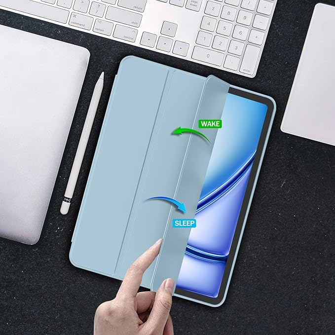 iMieet iPad Air 11 Inch Case M4/M3/M2(2026/2025/2024), iPad Air 5th/4th Generation Case 2022/2020 10.9 Inch with Pencil Holder,Trifold Stand Smart Case with Soft TPU Back(Light Blue)