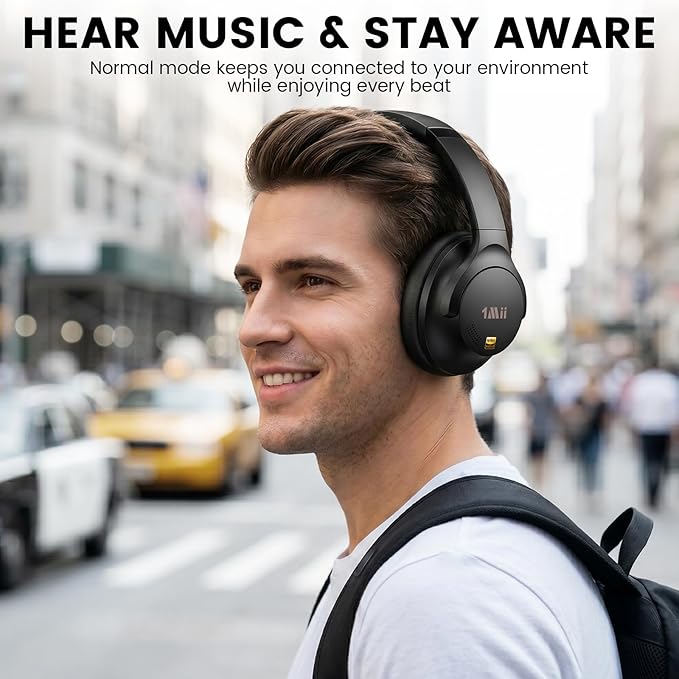 1Mii Y8 Active Noise Cancelling Headphones, Bluetooth 6.0 Headphones Wireless Over Ear, Hi-Res 75H Playtime, Volume Control, AI Voice Chat, Custom EQ via APP Comfort for Airplane & Home Office - Black