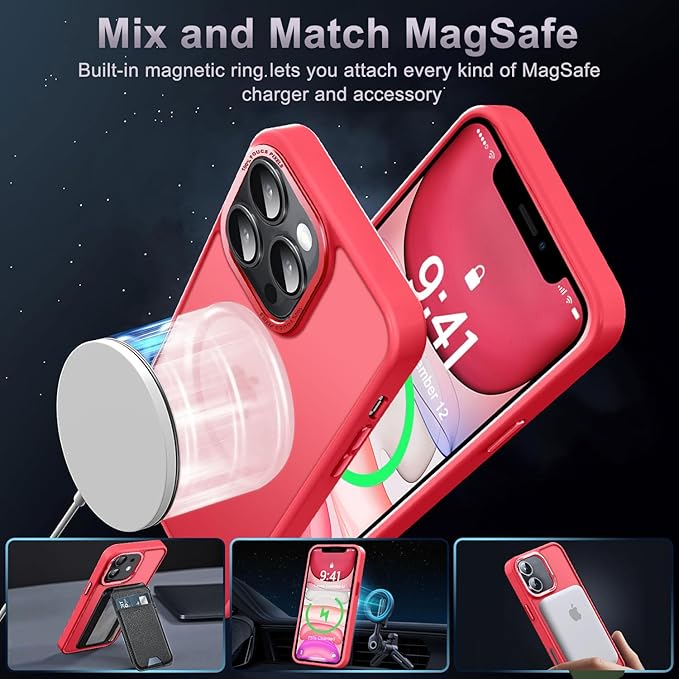 Newfuture Designed for iPhone 11 Case with Strong Magnetic [13 FT Military Drop Protection] [Compatible with Magsafe] Slim Translucent Matte Shockproof with Anti-Fingerprint Phone Case, Red