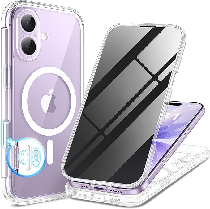 BERFY for iPhone 17 Case, Compatible with MagSafe, Built-in Privacy Screen Protector, Camera Protection, Shockproof Full Body Phone Case 6.3", Clear