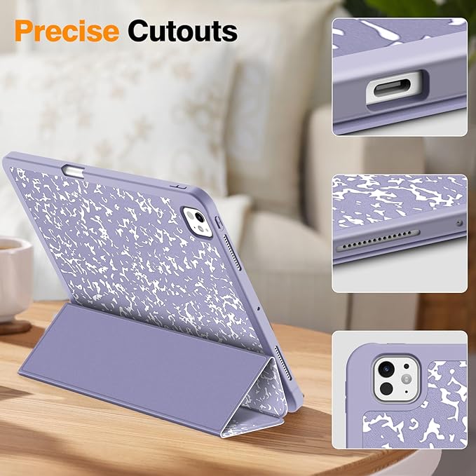 Fintie SlimShell Case for iPad Pro 13-inch (M5) 2025 / (M4) 2024 - [Built-in Pencil Holder] Soft TPU Protective Stand Back Cover with Auto Wake/Sleep, Composition Book Lilac