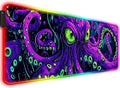 RGB Octopus Monster Gaming Desk Mat, Computer Keyboard Large Extended Cool Neon Animal LED Mouse Pad for Office and Home, 31.5×11.8 Inches, XL
