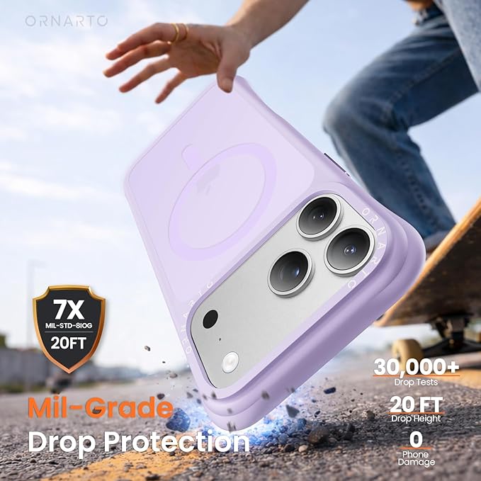 ORNARTO Magnetic for iPhone 17 Pro Max Case, 20FT Military-Grade Drop Protection, Compatible with MagSafe, Slim Shockproof Translucent Matte Phone Case for iPhone 17 Pro Max 6.9", Purple