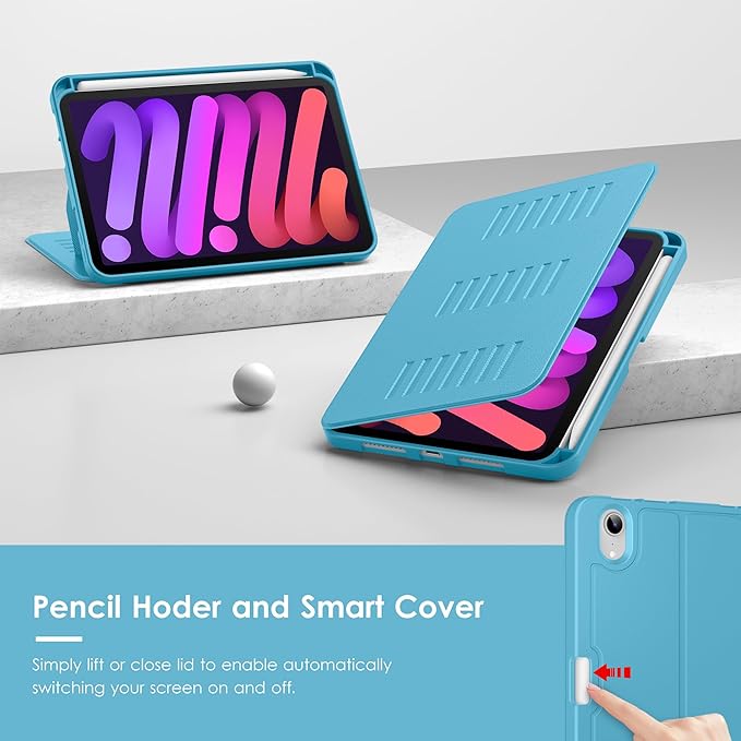 VIKESI Case for iPad mini 7 (A17 Pro) and iPad mini 6,Multiple Angles Magnetic Stand Cover,Shockproof Soft Back,Pencil Holder,and Auto Sleep/Wake,Sky Blue