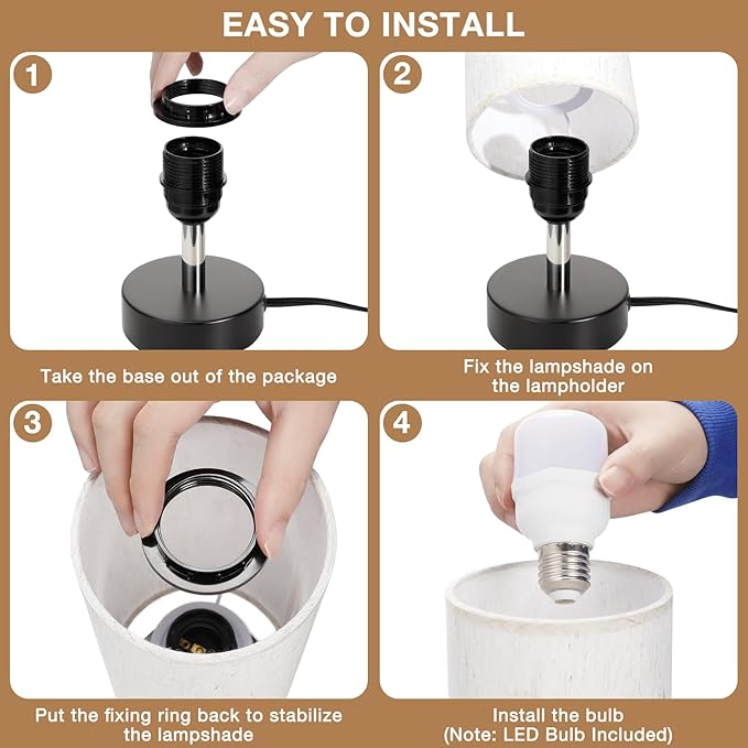 PartageiZ Small Table Lamp with LED Bulb - 3 Color Temperatures for Bedroom, Nightstand, Minimalist Night Stands, Desk, Kids, Living Room, Office, Dorm