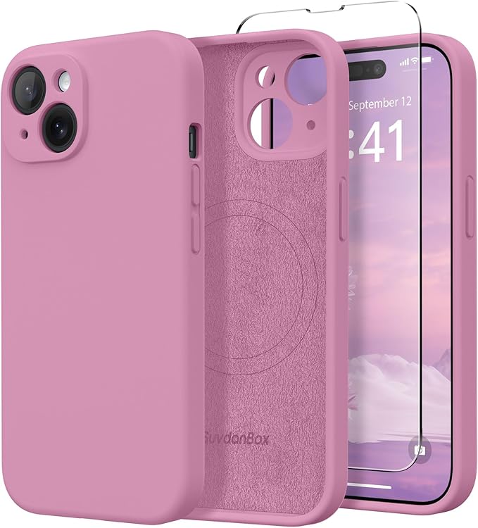 Magnetic for iPhone 14 Case, Compatible with MagSafe, [Full Camera Protection][Screen Protector] Silicone Shockproof Protective Phone Case for iPhone 14 6.1 inch, Blackcurrant