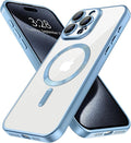 Hython Magnetic Clear for iPhone 15 Pro Case with Camera Lens Protector [Compatible with MagSafe] Luxury Plating Edge Slim Soft TPU Cover Protective Phone Case for iPhone 15 Pro, Matte Light Blue