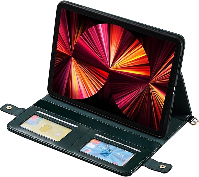 Handbag Case for iPad 10.2"/iPad Pro 10.5/iPad Air3, Techcircle Folio Stand PU Leather Cover w/Hand Strap, Crossbody iPad Case with Pencil Holder Card Slots Envelope Pocket Wallet Case, Midnight Green