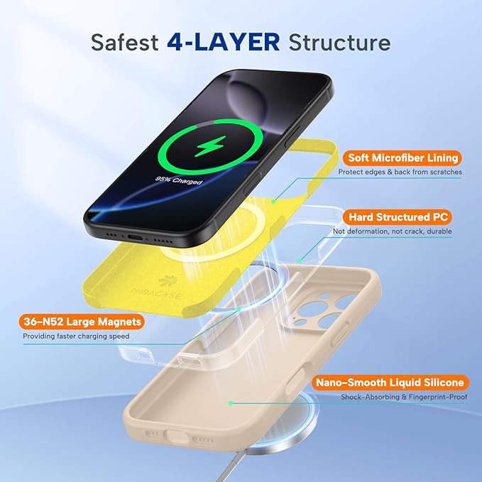 Miracase Magnetic for iPhone 16 Pro Max Case, [Soft Anti-Scratch Microfiber Lining], Compatible with MagSafe, Liquid Silicone Case Shockproof Drop Protection Phone Case for 16 ProMax,Sand