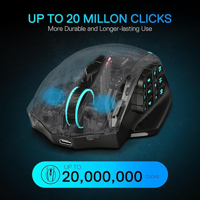 Redragon M913 MAX Wireless Gaming Mouse, 26000 DPI MMO Optical Mouse with 16 Programmable Buttons, BT & 2.4G Wireless, Software Supports DIY Keybinds