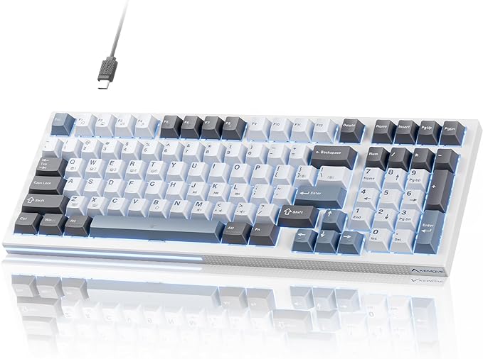 KEMOVE K98SE Mechanical Gaming Keyboard, 98 Keys LED Backlit Programmable Keyboard, 96% Wired Computer Keyboard with Double Sound Dampening Foam, Pre-lubed Blue Switch