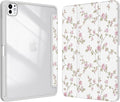 Case for iPad Pro 11-Inch M5/M4 2025/2024 (6th/5th Generation), Case with Pencil Holder, Clear Back Cover Cute Cool Design for Women Girls, Auto Sleep/Wake, Pink Flower