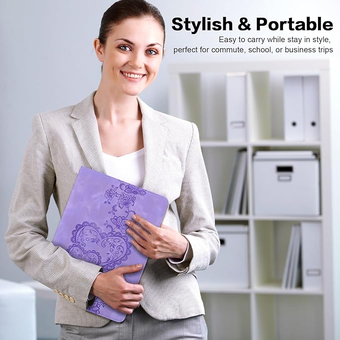Case for iPad Pro 13 (M5/M4) 2025/2024 with Pencil Holder and Card Slots, Embossed PU Leather Multiple Viewing Angles Cover - Purple
