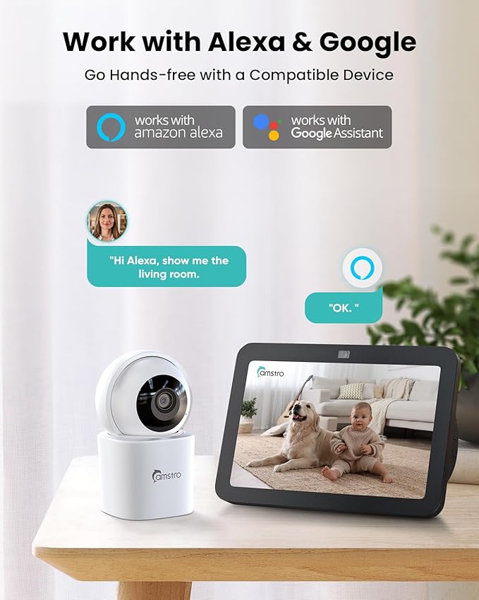 3K Indoor Security Camera 360°PTZ Home Baby/Pet Monitor, Auto Tracking,2.4/5GHz WiFi, AI Motion & Sound Detection,2-Way Audio, Night Vision, SD/Cloud Storage, Works with Alexa, No Monthly Fee