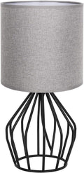 HAITRAL Farmhouse Table Lamp - Small Nightstand Lamp for Bedroom, Black Metal Cage Table Lamp for Living Room, Dorm, Office with Hollowed Out Base, Gray