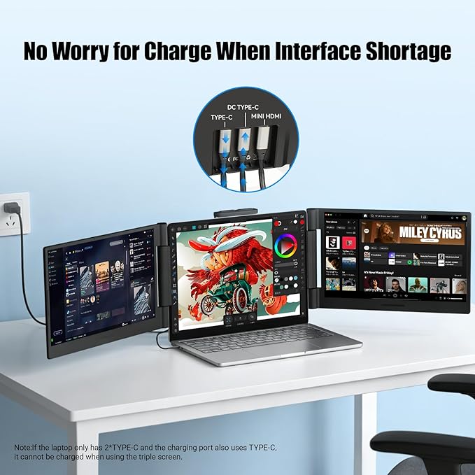 Funhill Laptop Screen Extender 14 inch Laptop Monitor Extender 1080P IPS, Triple Portable Monitor for Laptops 13-17.3" with Display/HDMI Port, Plug-Play Portable Screen for Windows/Chrome/Android