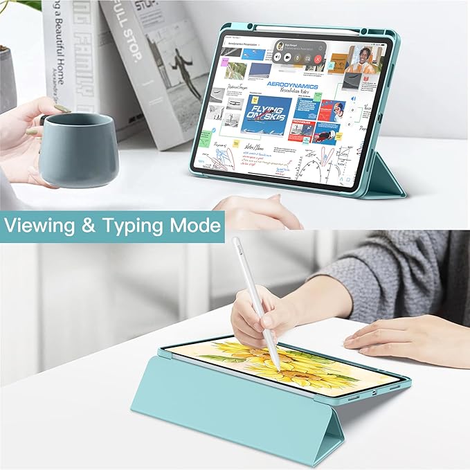 JETech Case for iPad Air 13-Inch M4/M3/M2 (2026/2025/2024) with Pencil Holder, Clear Transparent Back Shell Slim Stand Shockproof Tablet Cover, Auto Wake/Sleep (Blue)