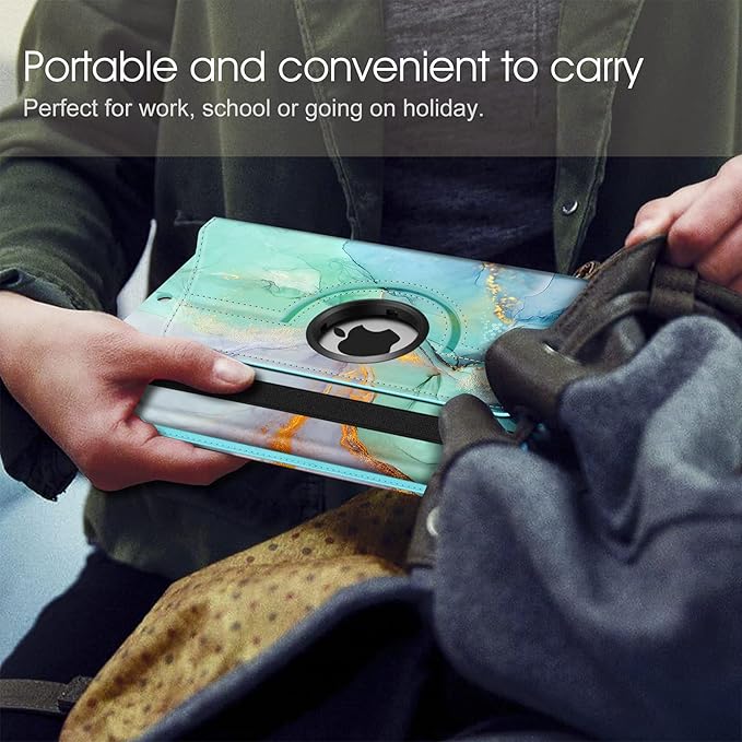 Fintie Rotating Case for iPad Air (3rd Gen) 10.5" 2019 / iPad Pro 10.5" 2017 with Built-in Pencil Holder - 360 Degree Rotating Stand Protective Cover, Auto Sleep/Wake (Emerald Marble)