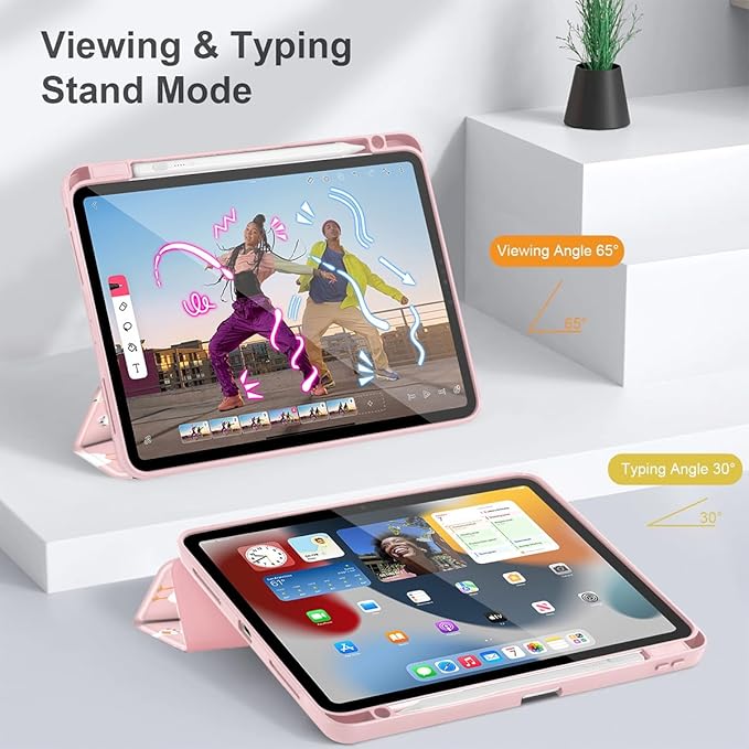 May Chen for iPad Pro 13 Inch Case M5 2025 / M4 2024, Built Pencil Holder & Clear Transparent Print Back Shell Slim Stand Shockproof Tablet Cover, Auto Wake/Sleep, Goose Flower