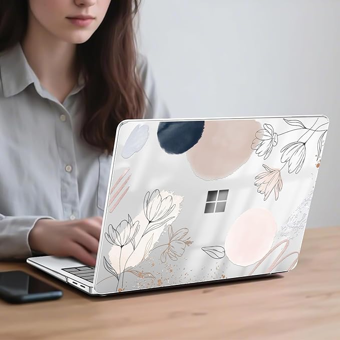 Slim Protective Case for Microsoft Surface Laptop 13 inch Copilot+PC 2025 (Model 2095), Lightweight Anti-Scratch Printed Pattern Plastic Hard Shell Case Cover, Abstract Line Floral