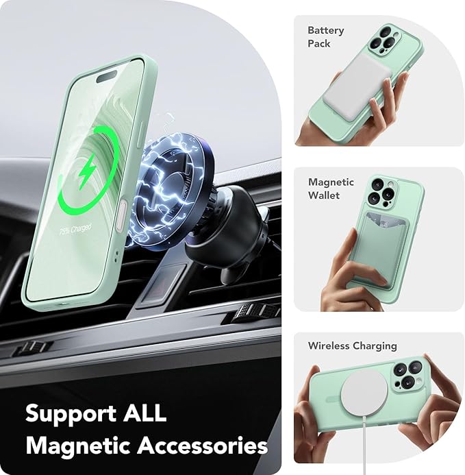 CAPRARO Magnetic Compatible with iPhone 16 Pro Max Case, Upgraded [Full Camera Protection] [Compatible with MagSafe] Protective Translucent Matte Women Phone Case Cover, Mint Green