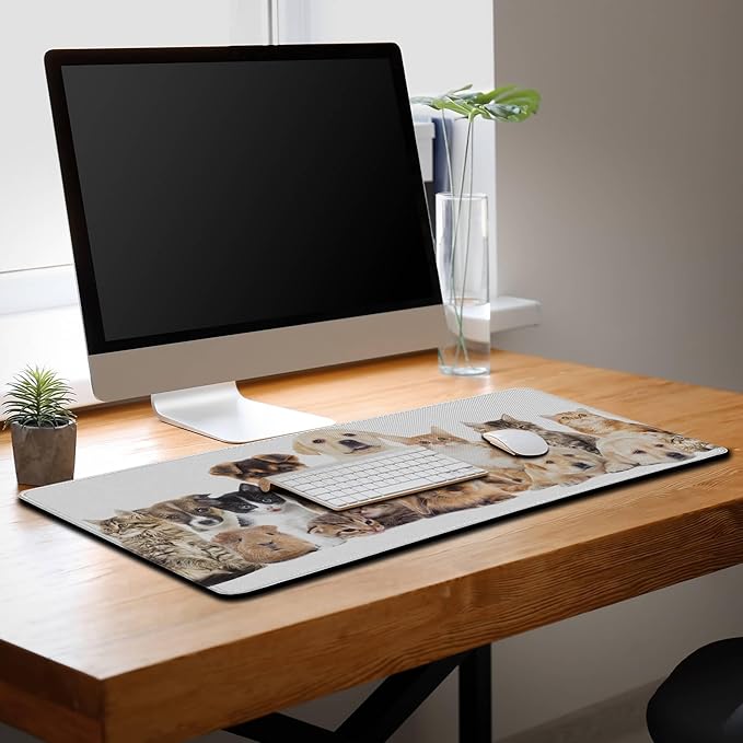 Computer Desk Pad Dog Desktop?Mat, Gaming Mousepads Keyboard Pad, Cool Mouse Pads Waterproof Non-Slip Rubber Base, 35.4" X 15.7" for Work/Game/Office/Home Cute Animal Pet Collection Photos