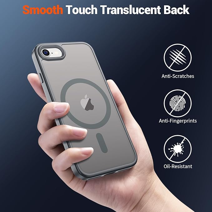 SUPFINE Magnetic for iPhone SE Case 2022 (3rd)/2020 (2nd), iPhone 8 Case (Compatible with MagSafe) (Military Grade Drop Protection) Translucent Matte Phone Case,Gray