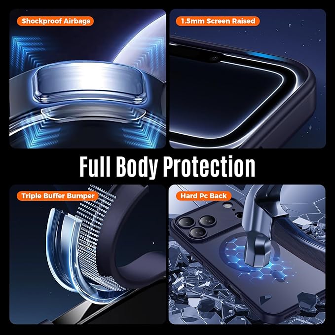 Symcele Designed for iPhone 17 Pro Max Case, Compatible with MagSafe, [Camera Protection] [15FT Military Drop Protection] Shockproof Translucent Matte Anti-Slip Phone Case, 6.9", Deep Blue
