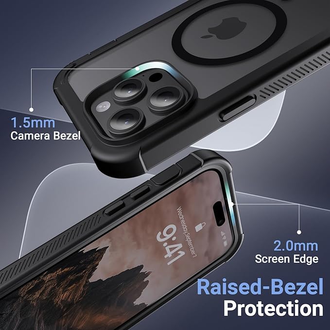 Magnetic for iPhone 14 Pro Max Case,[Screen Protector] [Compatible with MagSafe][Military Grade Drop Protection][Heavy Duty Protection][Shockproof] 2-Layer Durable Bumper Phone Case 6.7"-Black
