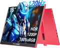 WUAWE 16 inch Portable Laptop Monitor, 100% sRGB Portable Gaming Monitor with Built-in Stand, HDR and Freensync, External USB C Monitor for Laptop, PC, Phone, Switch and PS5(Red)