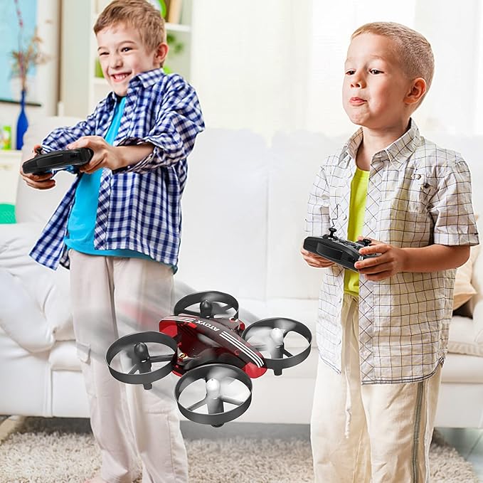 Mini Drone for Kids & Beginners, Indoor Portable Hand Operated/RC Nano Helicopter Quadcopter,Auto Hovering,3D Flips,Birthday＆ Children's Day Gift for Boys and Girls,Auto Hovering, Headless Mode & Remote Control, Red.4-blade design-ATOYX