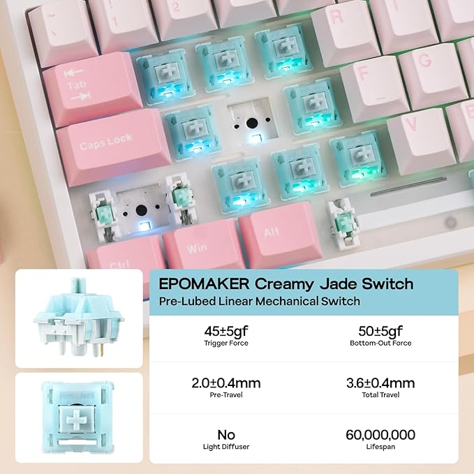 EPOMAKER TH108 Full Size Mechanical Keyboard, Wireless Gaming Keyboard with 8000mAh Battery, Creamy Gasket, 108 Keys, Hot Swap, Custom Driver, RGB Backlight (Pink, Creamy Jade)