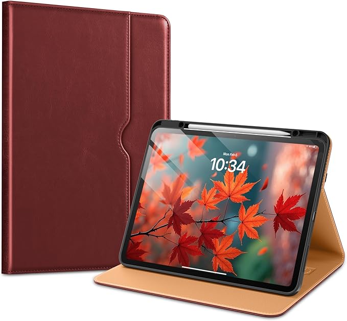 VIKESI Case for iPad Pro 13-inch M5 or M4 Released in 2025 or 2024, Leather Stand Cover with Apple Pencil Holder, Auto Wake/Sleep, Multiple Viewing Angles, Built in Hand Strap & Pocket,Burgundy Red