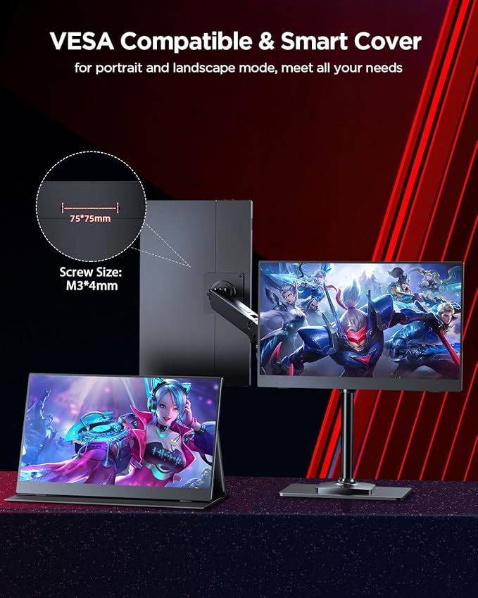 UPERFECT 2K 120Hz Portable Gaming Monitor, 16" 2560x1600 QHD 16:10 400 Nits Portable Monitor for Laptop w/VESA & Cover HDR Eye Care External Second Screen for PC Phone Game Console