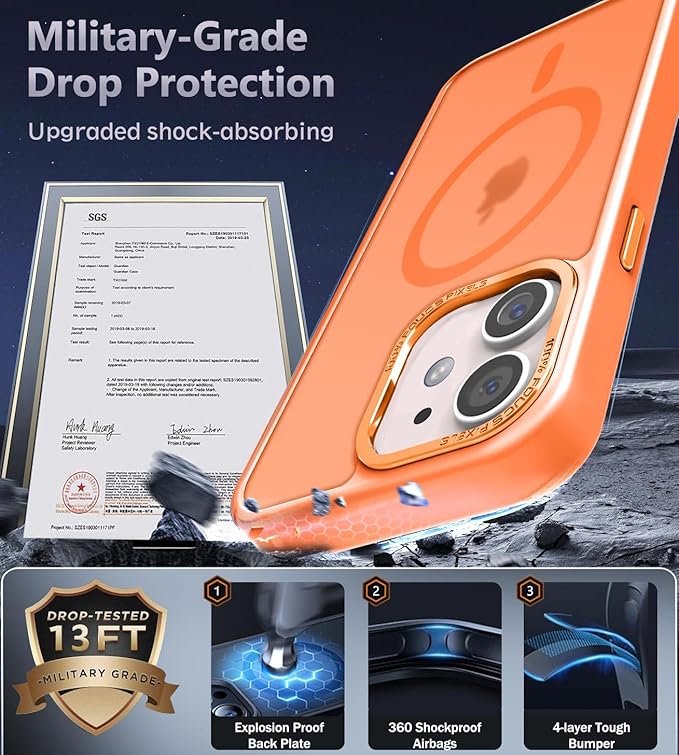 Newfuture Designed for iPhone 12 Case/iPhone 12 Pro Case with Magnetic [13 FT Military Drop Protection] [Compatible with Magsafe] Translucent Shockproof with Anti-Fingerprint Phone Case, Orange