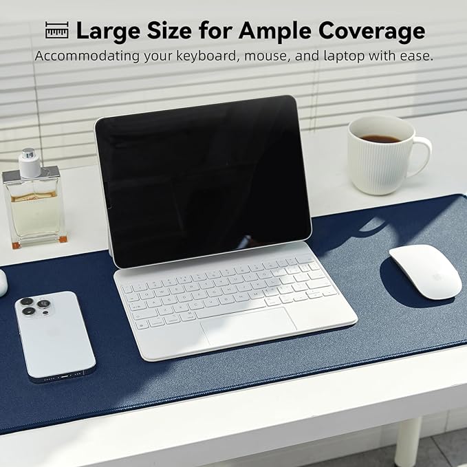 Reniteco Waterproof Large Gaming Mouse Pad with Durable Stitched Edges, Non-Slip Rubber Base, Grainy Jacquard Mouse Mat Desk Pad for Home Office Gaming, 27.6"x11.8"x0.12", Matte Navy Blue