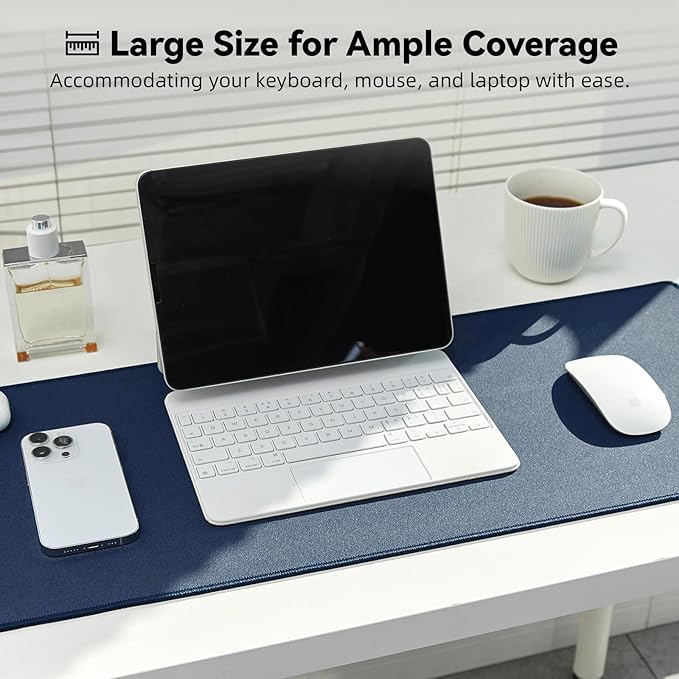 Reniteco Waterproof Large Gaming Mouse Pad with Durable Stitched Edges, Non-Slip Rubber Base, Grainy Jacquard Mouse Mat Desk Pad for Home Office Gaming, 31.5''x11.8''x0.12'', Matte Navy Blue