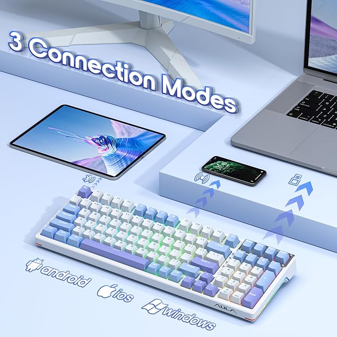 AULA Mechanical Keyboard, Wireless Gaming Keyboards 99 Keys Tri-Mode BT5.0/2.4GHz/USB-C Hot Swappable Custom Creamy Keyboard,RGB Backlit Computer Keyboards w/Pre-lubed Linear Switches Gasket Structure