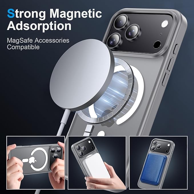 for iPhone 17 Pro Max case with Camera Lens Protector [10Ft Military-Grade Protection] Compatible with fit MagSafe Shockproof Cover Phone case for iPhone 17 Pro max 6.9 inch,Gray