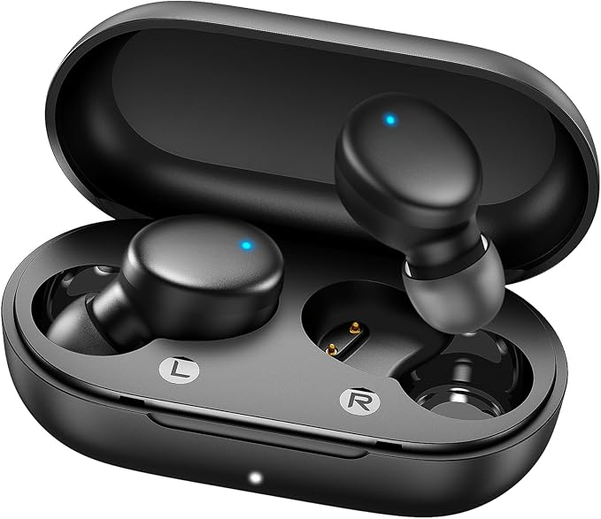 MOZOTER S8 Mini Wireless Earbuds Bluetooth 5.3 in Ear Light-Weight Headphones,60Hrs Playtime Ear Buds with Charging Case,Smart Ring,Fitness Tracker Premium Sound with Deep Bass for Sport-Black