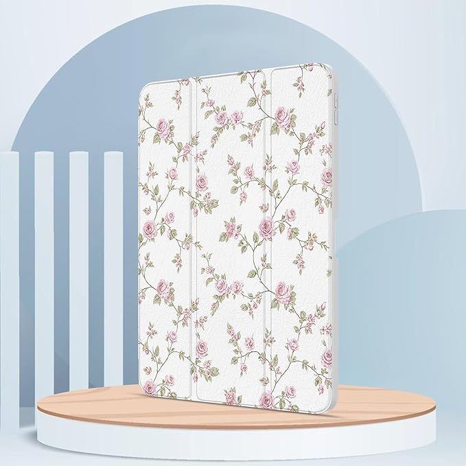 Case for iPad Pro 11-Inch M5/M4 2025/2024 (6th/5th Generation), Case with Pencil Holder, Clear Back Cover Cute Cool Design for Women Girls, Auto Sleep/Wake, Pink Flower