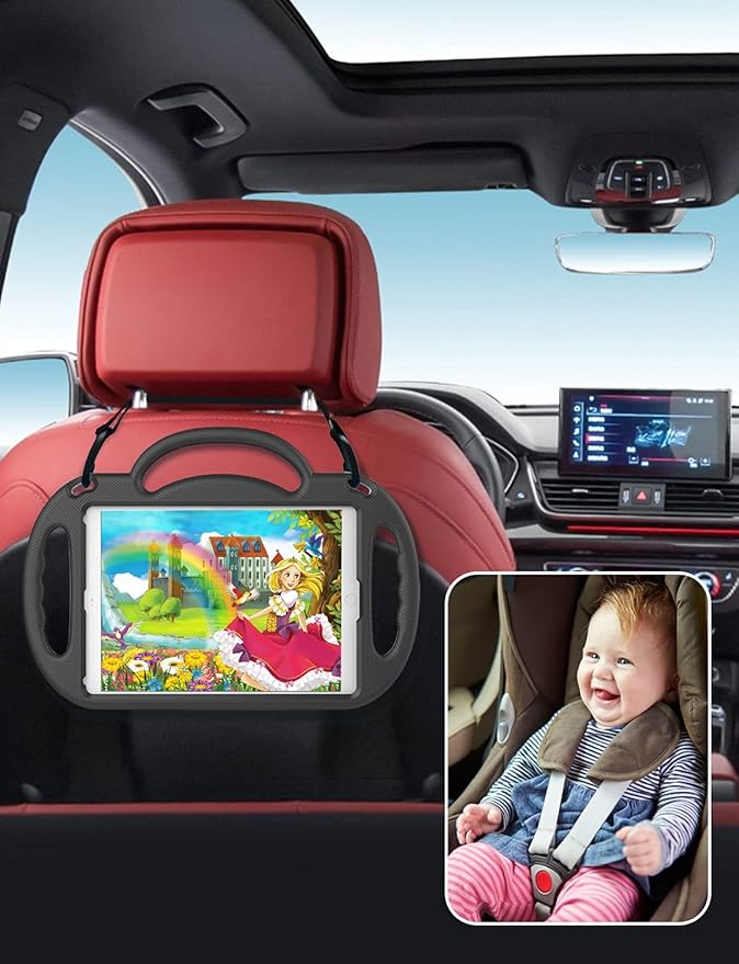 SUPLIK Kids Case for iPad 5th/6th Generation (9.7 inch, 2017/2018), iPad Air 1 & Air 2 & Pro 9.7 Case with Shoulder Strap Handle Stand for Apple iPad 5/6 & iPad Air 1st/2nd Gen, Black