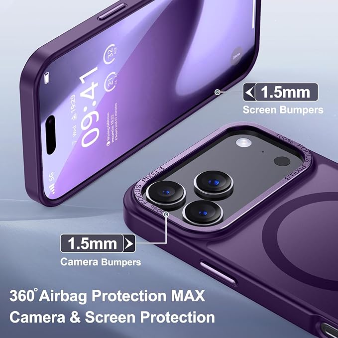 Newfuture Magnetic for iPhone 17 Pro Case [Compatible with Magsafe] [Military Grade Drop Protection] Translucent Matte Anti-Scratch Shockproof Protective Phone Cover 6.3 Inch, Deep Purple